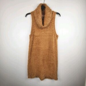 Show Me Your Mumu Sweater Dress Fauna Tan Small Knit Turtleneck Sleeveless Fuzzy